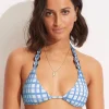 Amalfi Check Slide Tri Bikini Top - Amalfi Blue