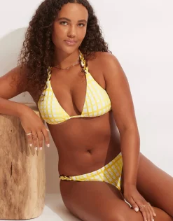 Amalfi Check Slide Tri Bikini Top - Lime Light
