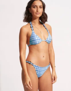 Amalfi Check Slide Tri Bikini Top - Amalfi Blue