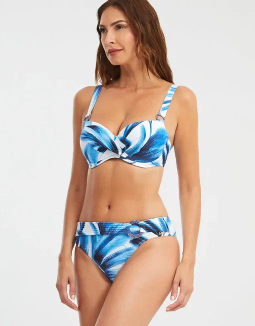 Azura Underwired Balcony Bikini Top - Blue and White