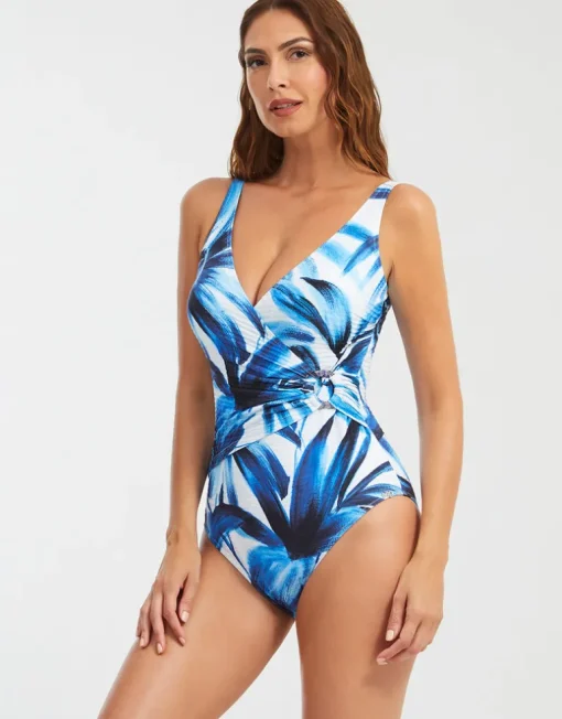 Azura Wrap Swimsuit - Blue and White