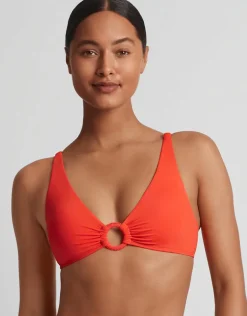 Beach Club Solids Macrame Ring OTS Bikini Top - Persimmon