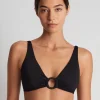 Beach Club Solids Macrame Ring OTS Bikini Top - Black