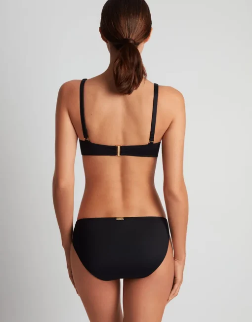 Beach Club Solids Macrame Ring OTS Bikini Top - Black