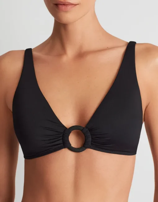 Beach Club Solids Macrame Ring OTS Bikini Top - Black