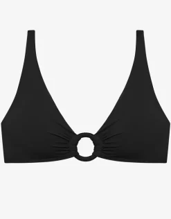 Beach Club Solids Macrame Ring OTS Bikini Top - Black