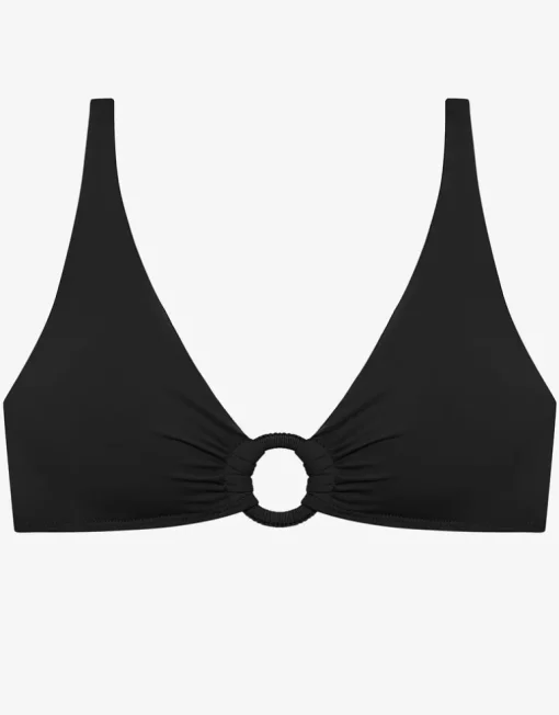Beach Club Solids Macrame Ring OTS Bikini Top - Black