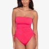 Beach Club Solids Ruched Strapless Swimsuit - Passionfruit