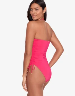 Beach Club Solids Ruched Strapless Swimsuit - Passionfruit