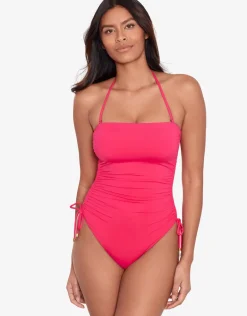 Beach Club Solids Ruched Strapless Swimsuit - Passionfruit
