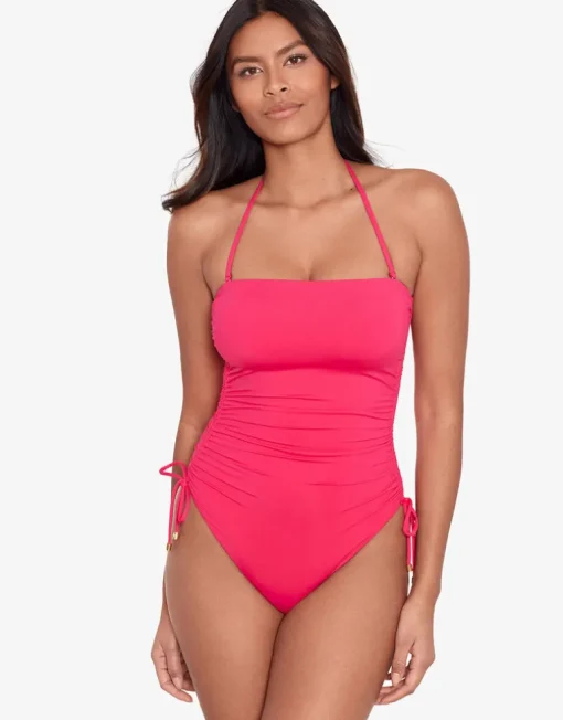 Beach Club Solids Ruched Strapless Swimsuit - Passionfruit