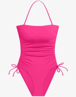 Beach Club Solids Ruched Strapless Swimsuit - Passionfruit