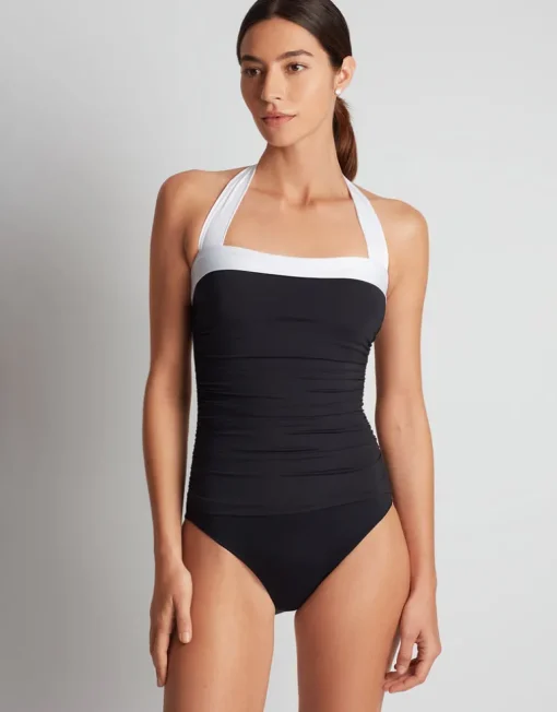 Bel Air Shirred Bandeau Mio Swimsuit - Black and White