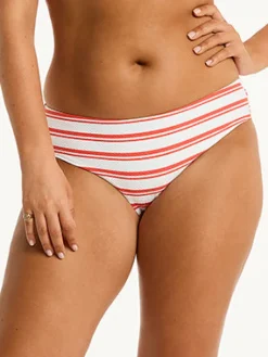 Biarritz Mid Bikini Pant - White and Red Stripe