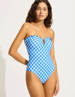 Ciao Bella Check Bandeau Swimsuit - Azure
