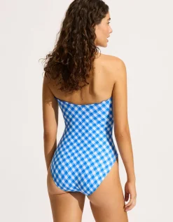 Ciao Bella Check Bandeau Swimsuit - Azure