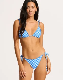 Ciao Bella Check Brazilian Tie Side Bikini Pant - Azure