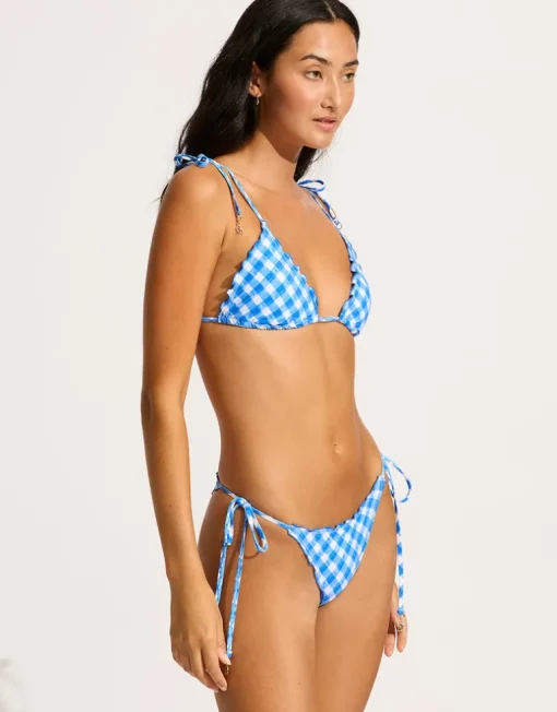 Ciao Bella Check Brazilian Tie Side Bikini Pant - Azure