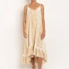 Classic Triangle Hi-Low Midi Dress - Natural and Gold