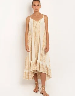 Classic Triangle Hi-Low Midi Dress - Natural and Gold