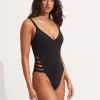 Collective Gathered Strap Swimsuit - Black