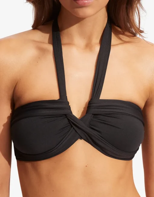 Collective Halter Bandeau Bikini Top - Black