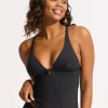 Collective Trim Front Tankini Top - Black