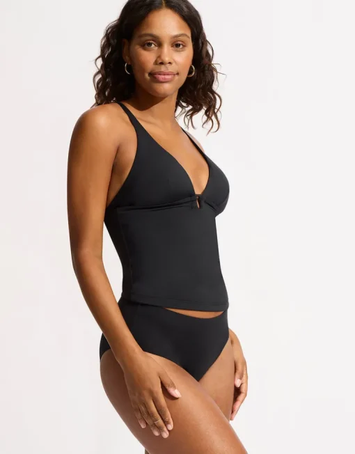 Collective Trim Front Tankini Top - Black