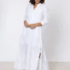 Cotton Maxi Dress with Vintage Embroidery - White