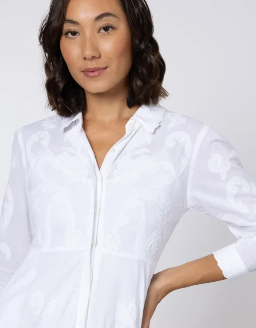 Cotton Maxi Dress with Vintage Embroidery - White