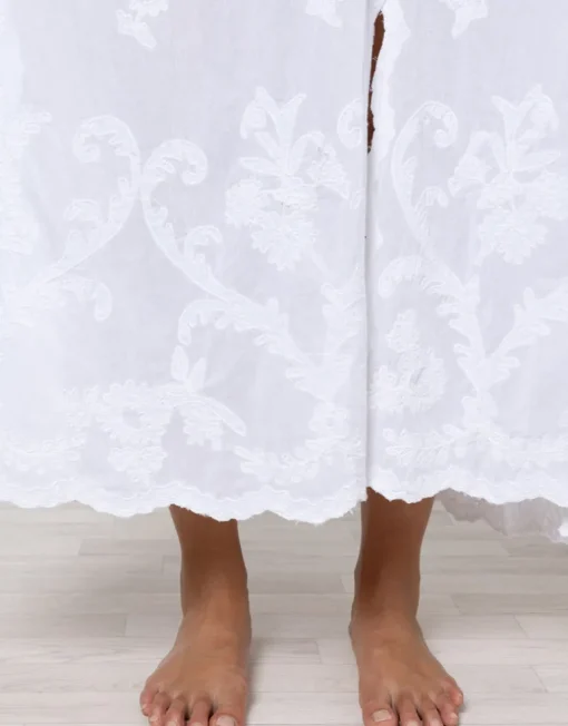 Cotton Maxi Dress with Vintage Embroidery - White