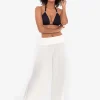 Crinkle Smocked Waist Beach Pant - White