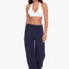 Crinkle Smocked Waist Beach Pant - Dark Navy