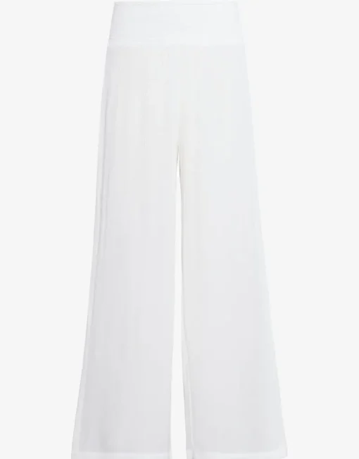 Crinkle Smocked Waist Beach Pant - White