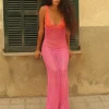 Crochet Colourblock Siren Dress - Hot Pink