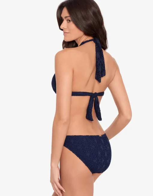 Crochet Rattan Ring Halter Bikini Top - Navy
