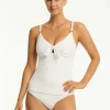 De Soleil Tie Front DD/E Tankini Top - White
