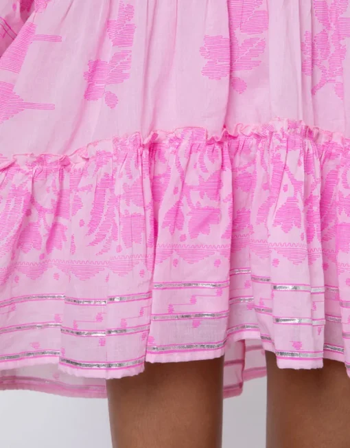 Dhaka Print Flared Sleeve Dress - Pink and Neon Pink