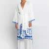 Feather Midi Kimono - White and Blue