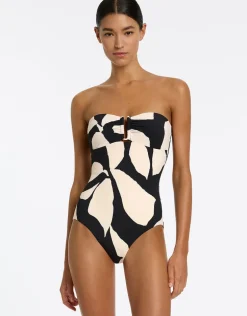 Fiore Bandeau Swimsuit - Black and Cream