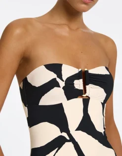 Fiore Bandeau Swimsuit - Black and Cream