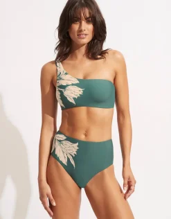Fleur de Bloom One Shoulder Bikini Top - Evergreen