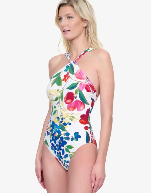 Garden Dream High Neck Swimsuit - Off White