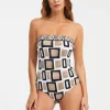 Geo Bandeau Swimsuit - Black White and Gold