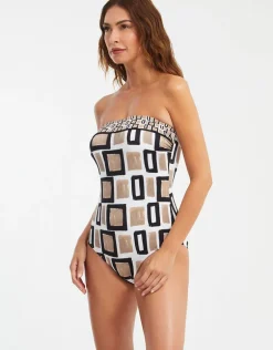Geo Bandeau Swimsuit - Black White and Gold