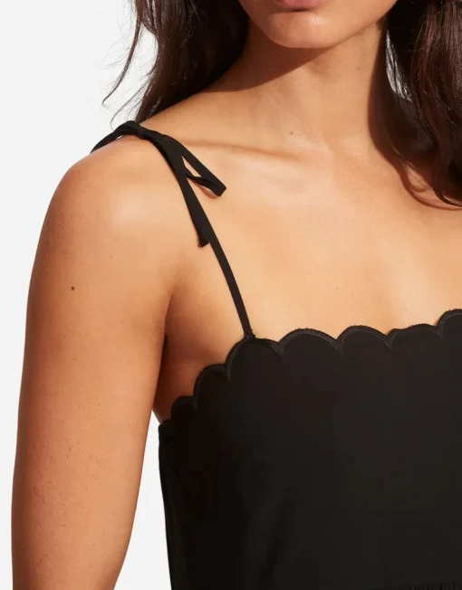 Gia Scallop Midi Dress - Black