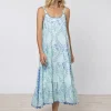 Ginko Print Swing Dress with Ric-Rac - Aqua and Blue
