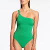 Isla Rib One Shoulder Swimsuit - Green