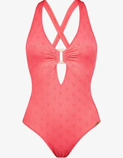 Island Nostalgia Cross Back Swimsuit - Ocean Coral