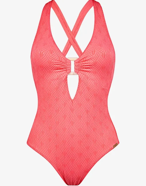 Island Nostalgia Cross Back Swimsuit - Ocean Coral